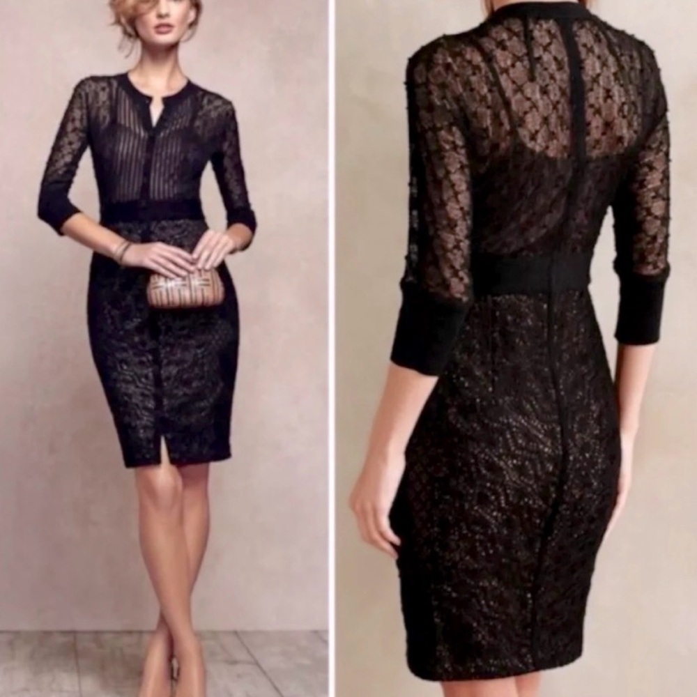 Anthropologie Byron Lars Beguile Black Lace Knee-Length Dress